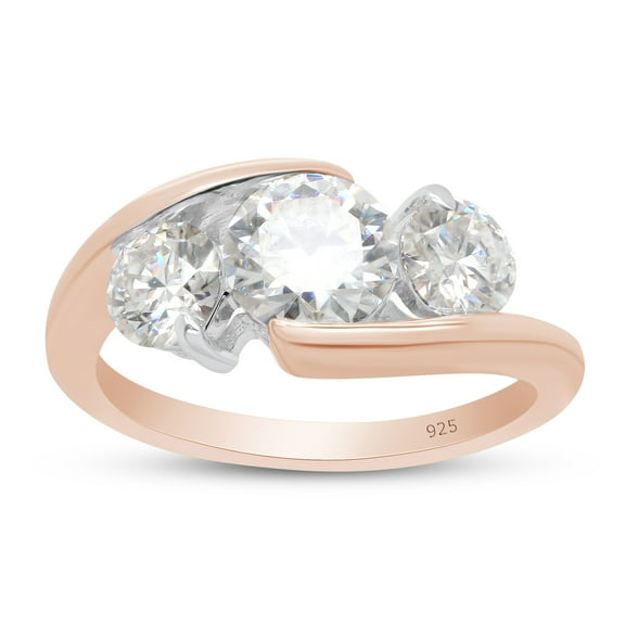 1 3/4 Cttw Round Cut Lab Created Moissanite Diamond 3 Stone Bridal Engagement Bypass Promise Ring Jewelry Gift for Women in 14K Rose Gold Over Sterling Silver(G-H Color, VVS1 Clarity, 1.75 Cttw)-4