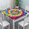 thumbnail image 3 of Rainbow Tie Dye Mandala Pattern Square Fitted Tablecloth with Elastic Edge,Square Table Cover,Washable Elastic Table Cover for Home Kitchen Party Decor 36"x36", 3 of 6