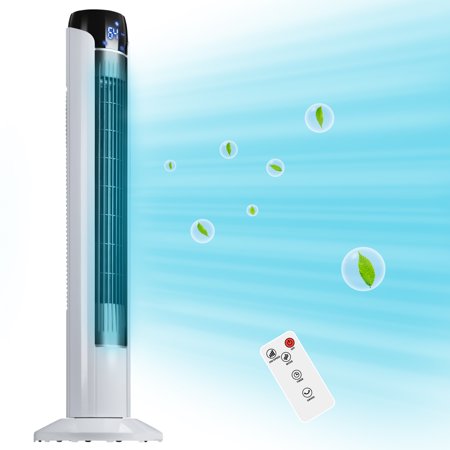 AKIRES Tower Fan 15H Timer 36” 70° LED Display Remote Control Oscillating Bladeless Fan with 3 Speeds,3 Modes,Quiet Cooling Powerful Standing Floor Fans for Indoor, Bedroom,Home and Office (White)