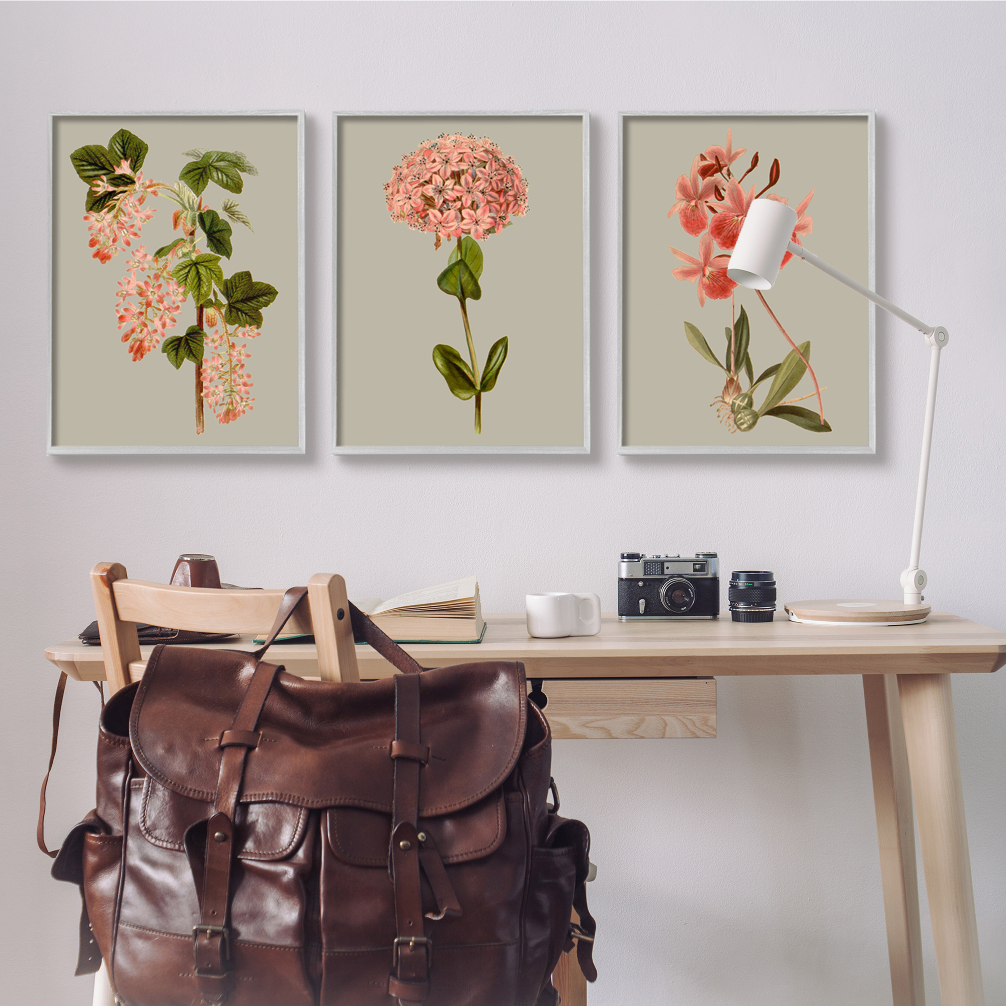 Stupell Industries Vintage Pink Floral Clusters Spring Lilac Illustrations Graphic Art Gray Framed Art Print Wall Art Set of 3, 24x30, by Vision Studio