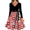 thumbnail image 3 of Fgvctg Valentine'S Day Womens Plus Size Cocktail Dress Date Night Cocktail 50'S Dress Cute Heart Print V Neck Dress Vintage Romantic Long Sleeve Clothing Trendy Outfit Pink S, 3 of 4