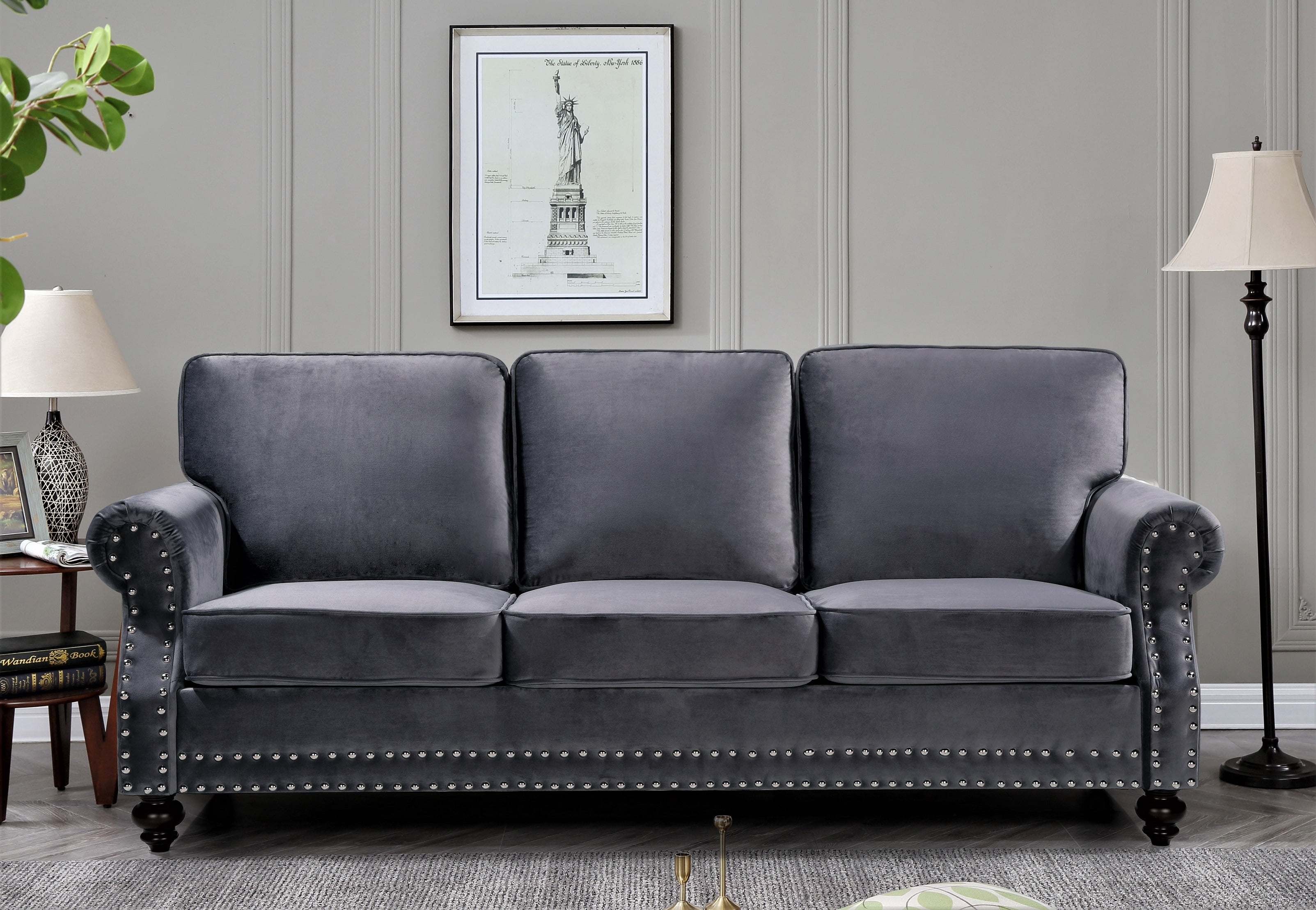 Uspridefurniture Feingold 3Pcs Velvet Living Room Set,Gray
