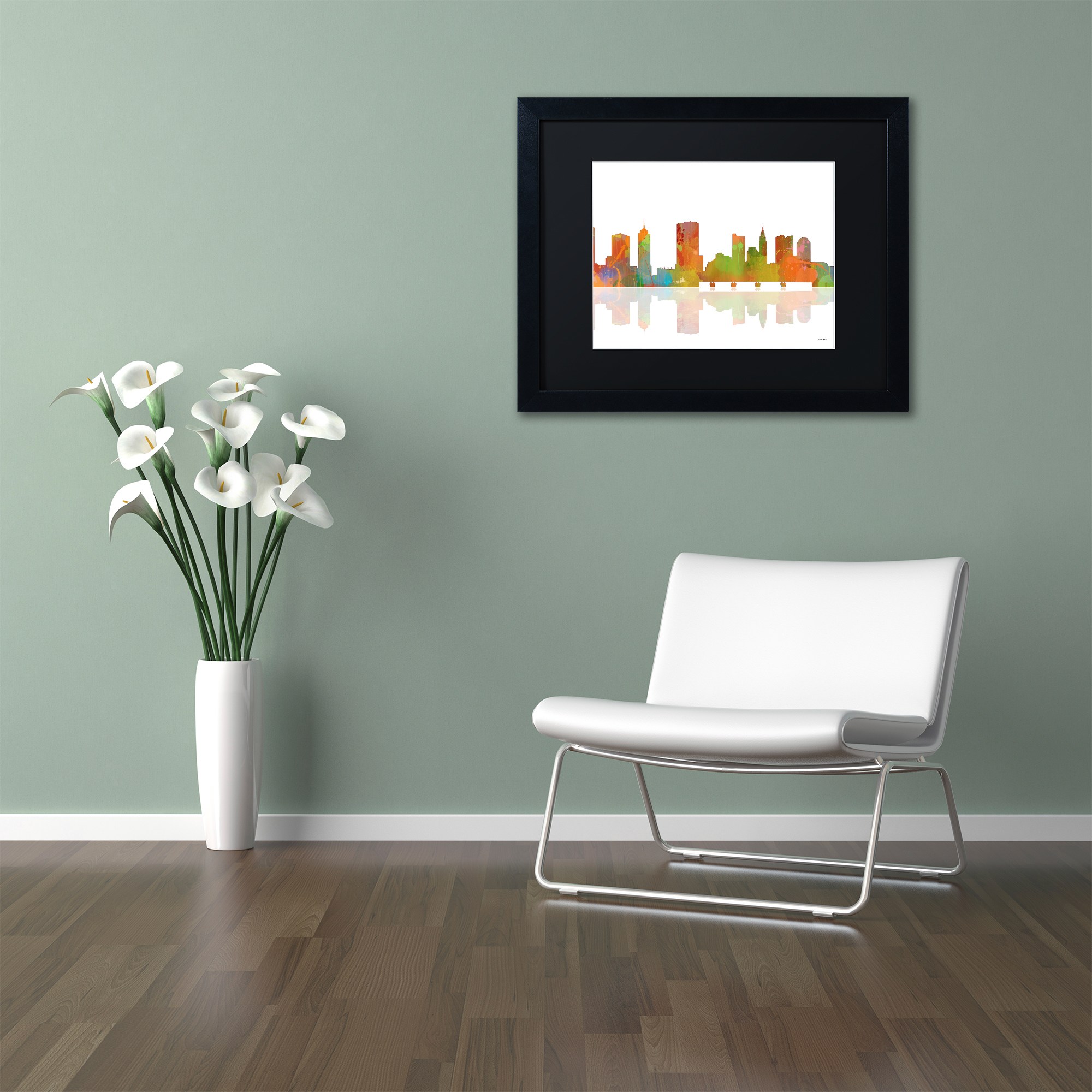 Trademark Fine Art "Columbus Ohio Skyline" Canvas Art by Marlene Watson Black Matte, Black Frame