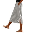 thumbnail image 2 of Skirts for Women Midi Length Casual Side Button Skirt High Waisted Long Flowy Skirt Summer Beach Skirts XL, 2 of 7