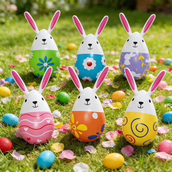 6Pcs Easter Inflatables Decorations,Hanging Blow up Colorful Easter Bunny Egg,Large Bunny Easter Egg Inflatable Decorations Decor for Holiday Party Yard Indoor Outdoor Garden Lawn