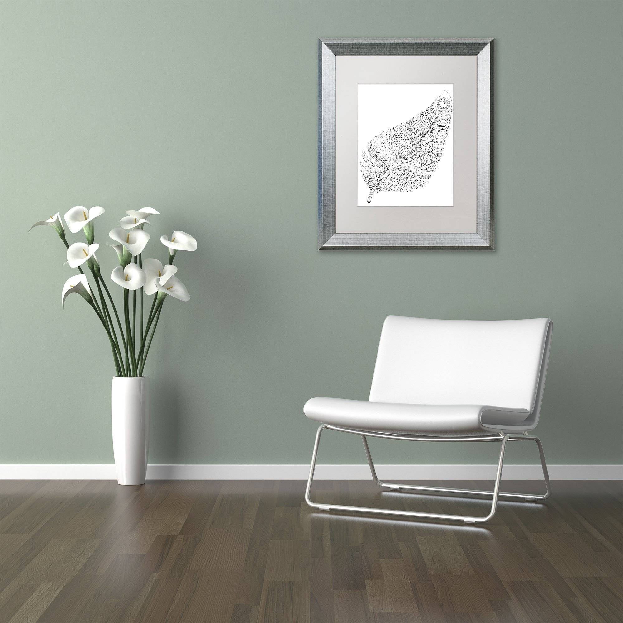 Trademark Fine Art "Single Feather" Canvas Art by Hello Angel, White Matte, Silver Frame
