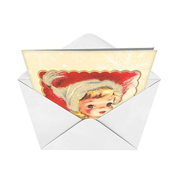 12 'A Crimson Christmas Angel' Boxed Christmas Cards w/Envelopes 4.63 x 6.75 inch, Vintage-Inspired Red Christmas Notes, Old Fashioned Angel Holiday Cards, Antique Christmas Stationery B1757FXSG