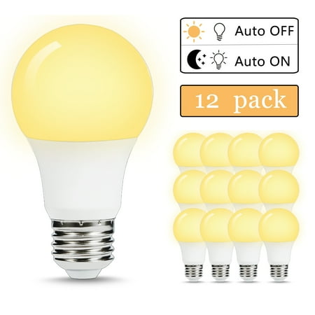 

LOHAS Outdoor Dusk to Dawn Sensor Light Bulbs A19 Outdoor Porch Lights 6W 40 Watt Equivalent Warm White 2700K Soft White Security Bulb(Auto on/Off) E26 Screw Base(12 Pack)