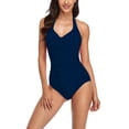 thumbnail image 1 of Aayomet Swimsuit Women Neck Solid Color Swimsuits Ruffled Mesh Slimming Bathing Suit (Navy, L), 1 of 4