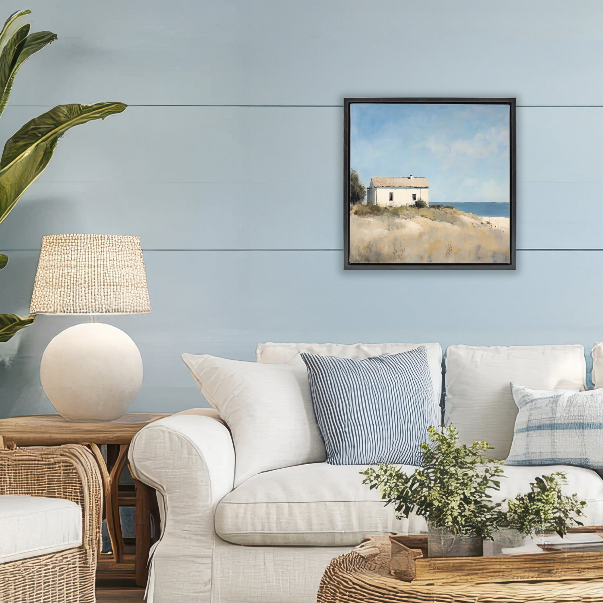Stupell Industries Simple Beach House on Dunes Black Framed Floater Canvas Wall Art, design by Creative Studio