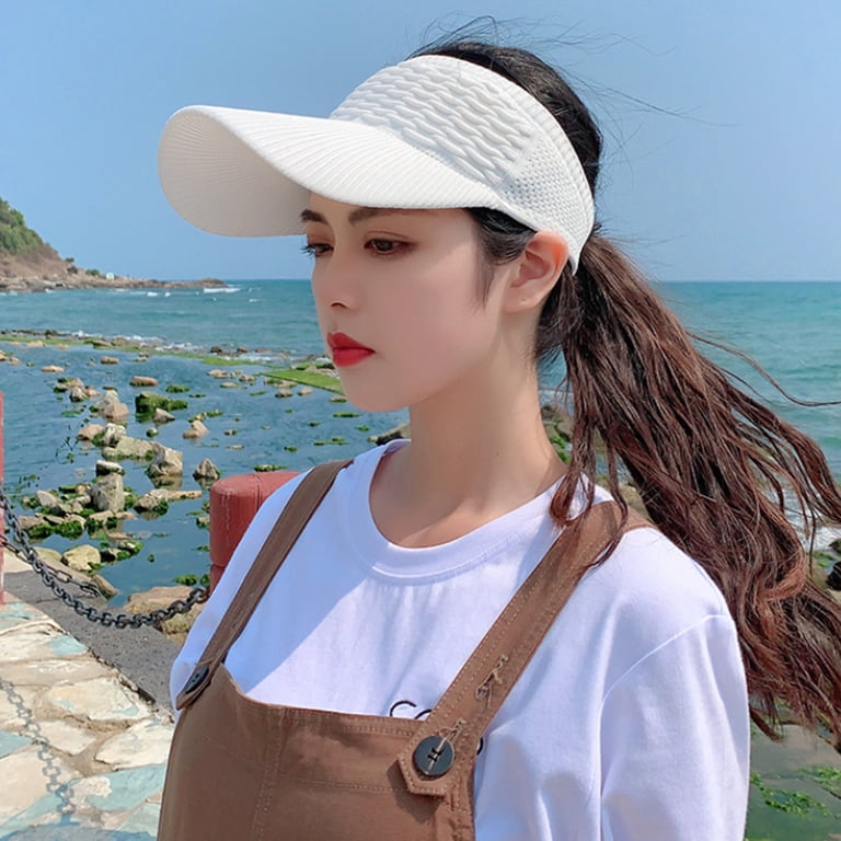 UV Protection Wide Brim Visor Hat - Ponytail Beach Hat Foldable Golf Visor Womens Sun Visor Hat Wide Brim Summer Sun Hats UPF 50+ UV  main image 2