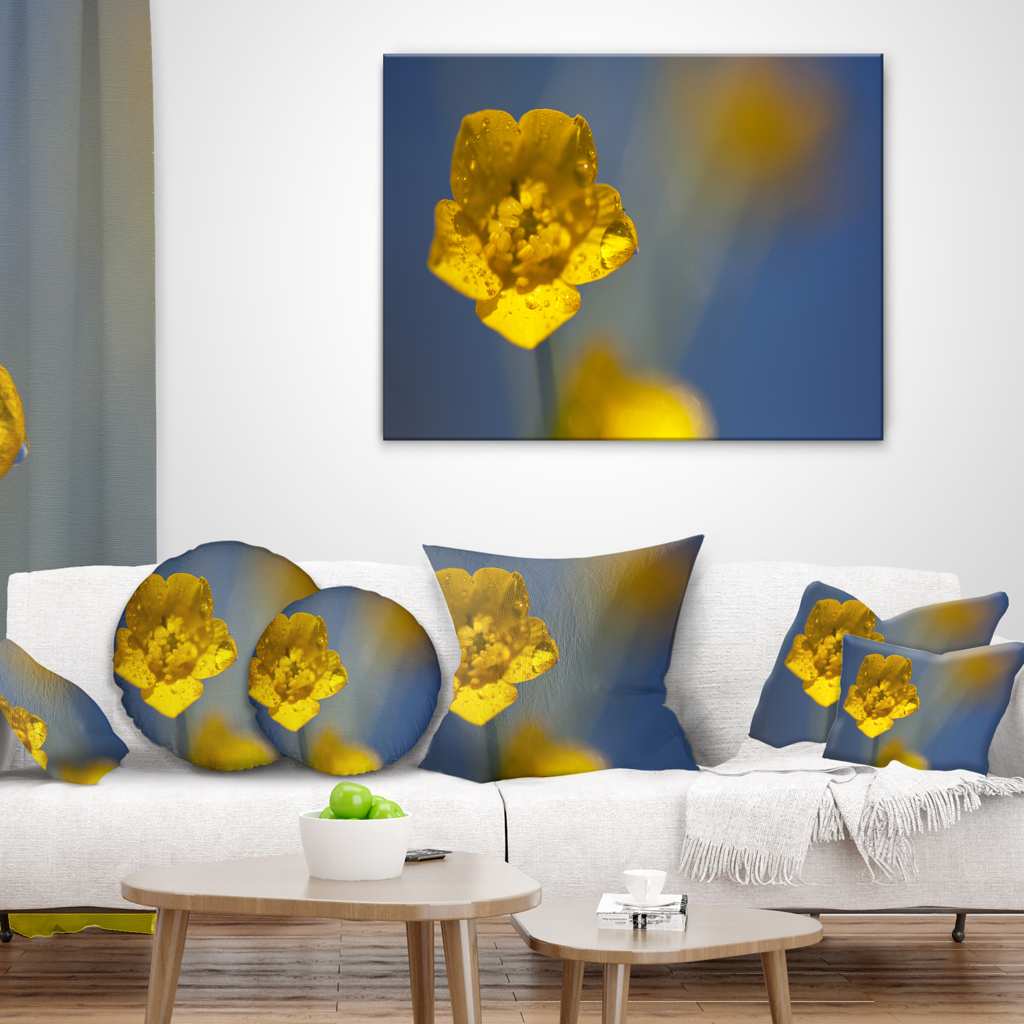 Designart Solitary Large Yellow Flower - Floral Throw Pillow - 16x16