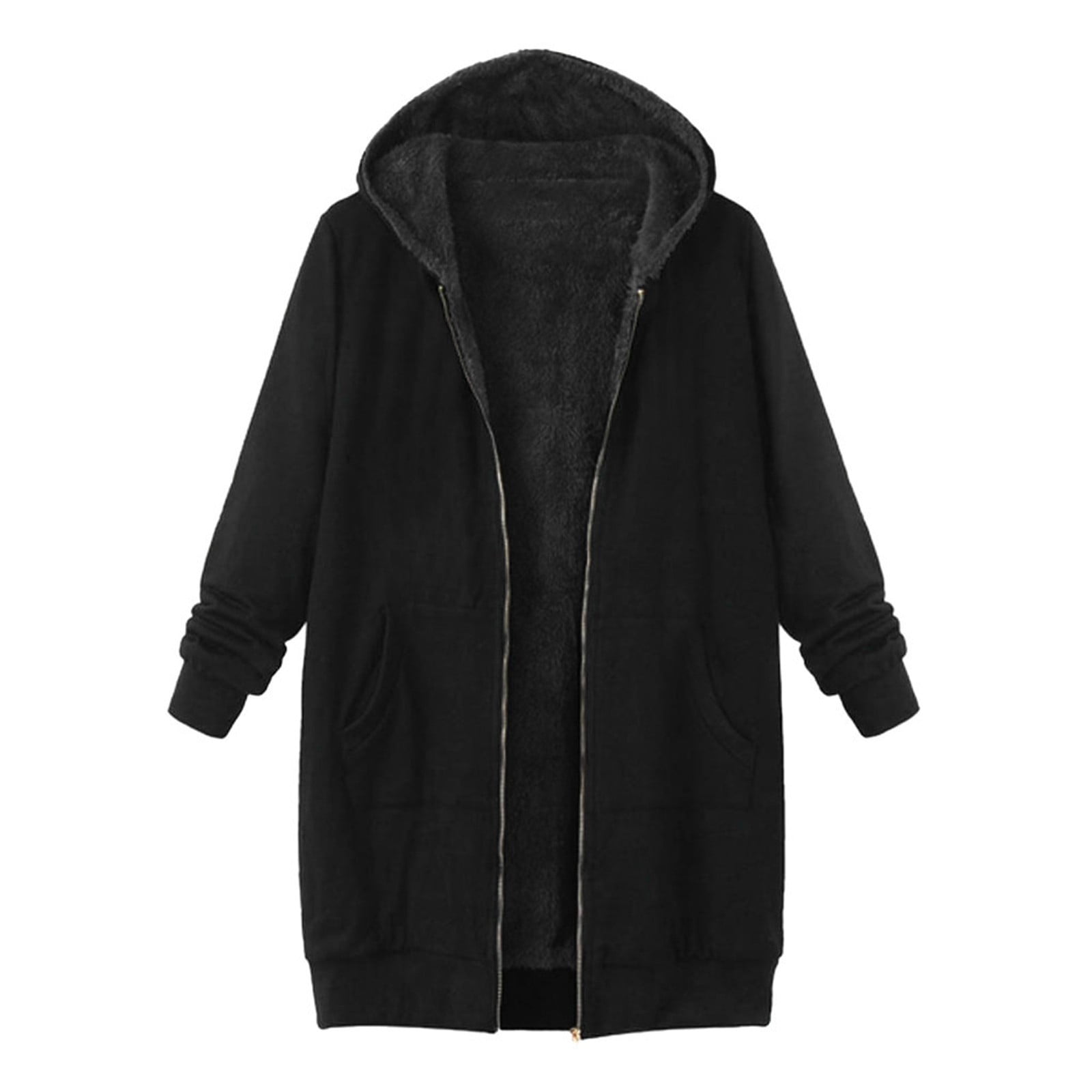 Womens Tops Winter Coats For Women Fashion Plus Size Vintage Solid Fleece Hooded Zipper Long