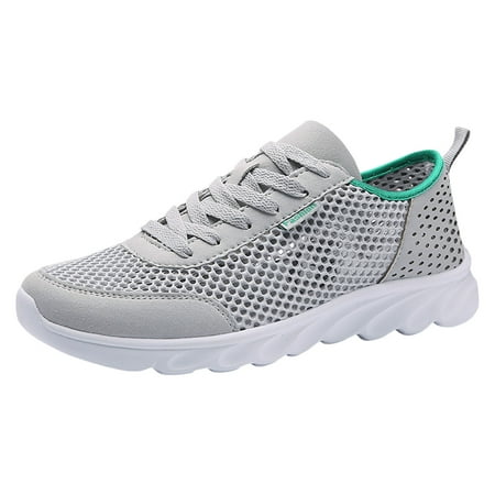 PEASKJP Platform Sneakers for Men Mesh Performance Non Slip Lace Up Walking Shoe Sports Training Shoes Gray 46