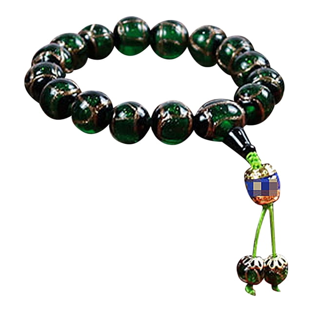Pulsera de vidrio de color verde, cuentas de Buda, pulseras elásticas de cuentas de meditación de yoga para hombres y mujeres