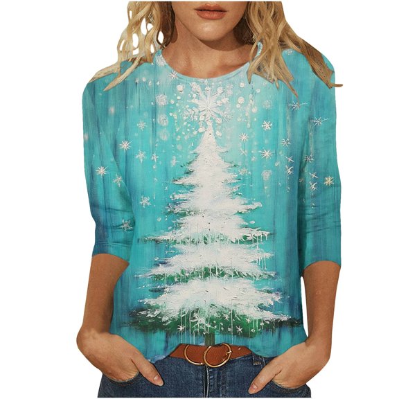 Womens Casual Christmas Tee Shirts Fall Sweatshirt 2025 Fall Pullover Sweaters Zippered Sweatshirts 3/4 Sleeve Shirts Dressy