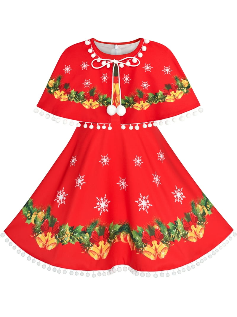 Girls Dress Jingle Bell Red Cape Cloak Christmas New Year 10 Years -  Walmart.com