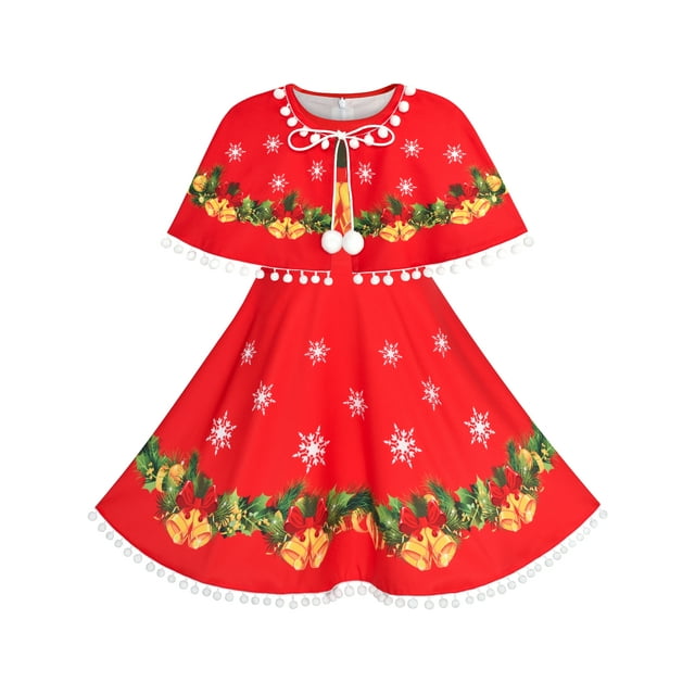 Robe Fille Cloche Rouge Cape Cape Noël Nouvel An 10 Ans