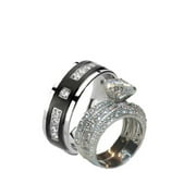 His Hers 3.20 Ct Cz Wedding Ring Set Stainless Steel & Black Plated Titanium