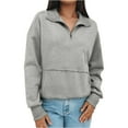 thumbnail image 5 of Quarter Zip Pullover Women Lapel Long Sleeve Half Zipper Mockneck Sweatshirt Casual Lightweight Pullover Tops Pockets Gray L, 5 of 6