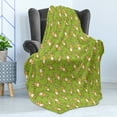 thumbnail image 4 of Anime Soft Flannel Fleece Throw Blanket, Kids Toy Rabbits Pattern on a Green Background with Doodle Carrots, Cozy Plush for Indoor and Outdoor Use, 70" x 90", Apple Green Yellow, by Ambesonne, 4 of 5