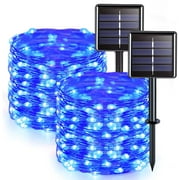 Solar String Lights Outdoor, Mini 33Feet 100 LED Copper Wire Lights, 8 Modes Solar Powered Fairy Lights, Waterproof Solar Decoration Lights for Garden Yard Party Wedding Christmas(Blue)-2Pack