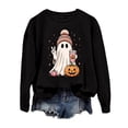 thumbnail image 4 of Trendfront Womens Halloween Graphic Sweatshirts Crewneck Long Sleeve Ghost Pumpkin Bucket Hat Floral Print Cute Casual Fall Pullover Tops, 4 of 5