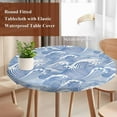 thumbnail image 3 of Blue Ocean Waves Round Tablecloth 45-54 Inch Round Fitted Table Cloth with Elastic Edge, Abstract Art Moire Seaside Waterproof Table Cover Protector for Outdoor Picnic Party Dining, 3 of 6