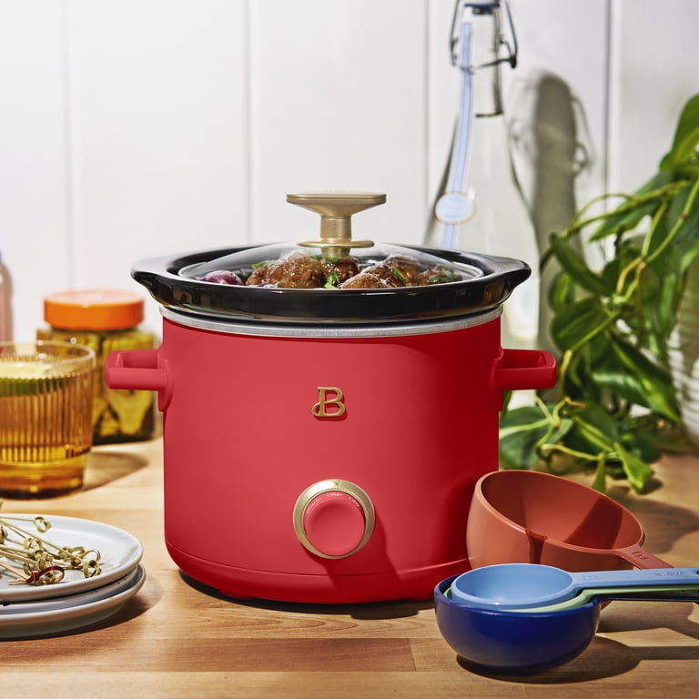 Beautiful 2 Qt Manual Slow Cooker, 2-Pack, Tomato Red + White