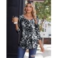 thumbnail image 3 of Zeagoo Womens Fall Fashion 2025 3/4 Sleeve Round Neck Floral Ink Dot Tops Pleated Business Work Shirts, 3 of 7
