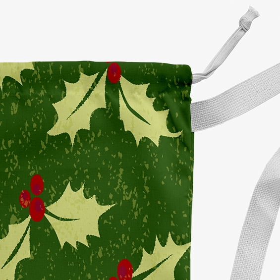 Simply Daisy Canvas Allover Holly 18 x 29 in Dark Green Laundry Bag