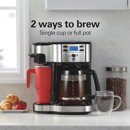 2-Way Programmable Coffee Maker, 12 Cup Glass Carafe And Single Serve Coffee Maker, Black with Stainless Steel Accents, 49980RG