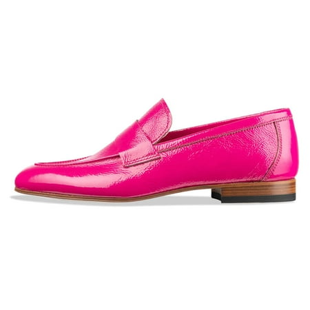 YDN Women Business Strap Loafers Round Closed Toe Slip On Flats Pumps Block Low Heels Office Daily Dressy Shoes Size 6 Fuschia