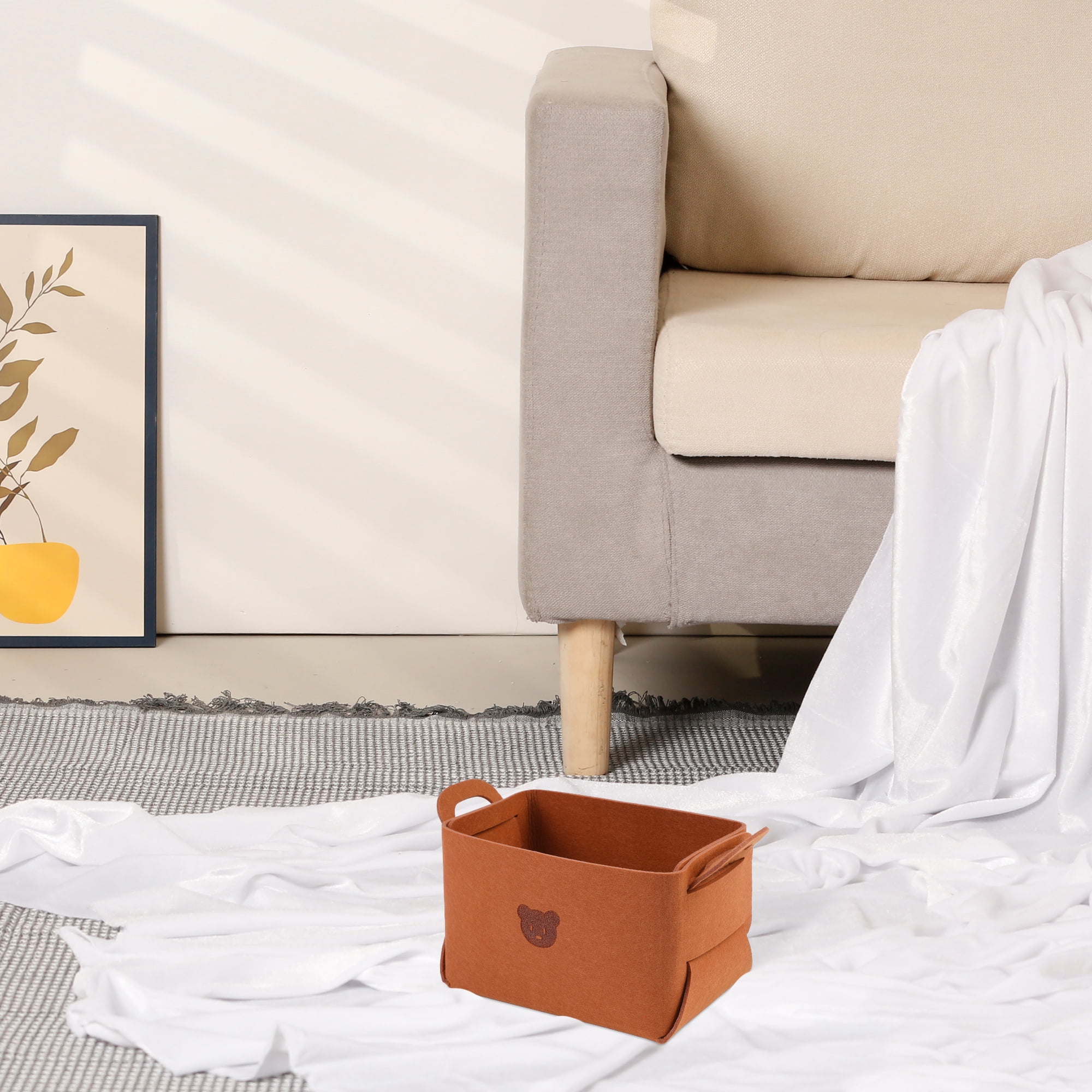 Unique Bargains Set of 3 Collapsible Storage Bins Brown 7.1*5.1*4.3in