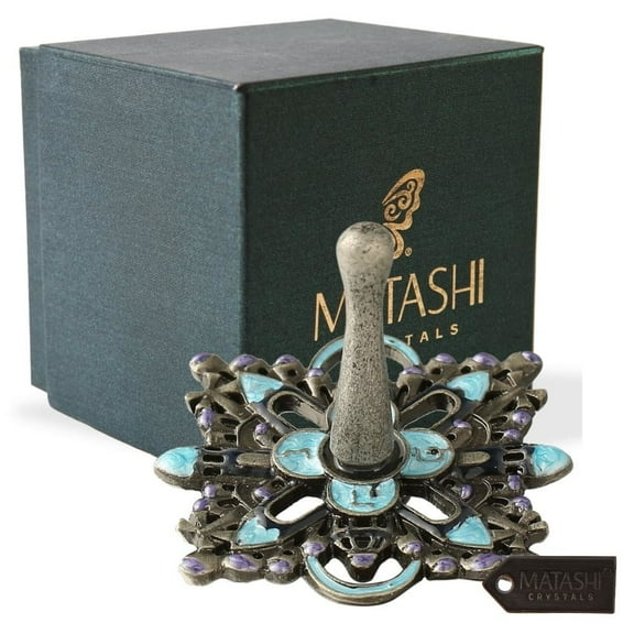 Matashi Hand-Painted Pewter Spinning Dreidel Hanging Decoration with Crystals – Blue & Purple