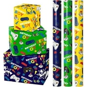 Gaming Wrapping Paper Roll - 3 Short Roll - Video Game Birthday Wrapping Paper for Kids Boys Birthday, Game Lover - 17 Inch x 120 Inch Per roll
