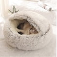 thumbnail image 1 of Fluffy Cat Bed, Round, Soft Plush, Den With Hood, Cat Bed, 1 of 1