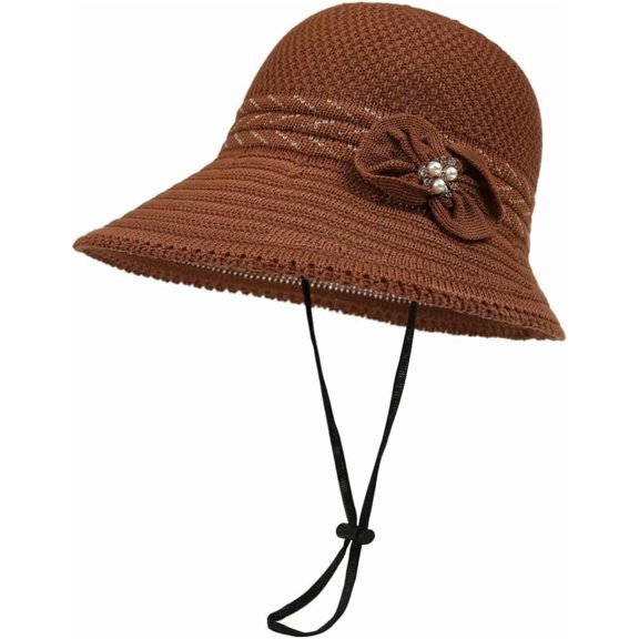 Sun Hat for Women Wide Brim Crochet Bucket Hat Flower Hats Knit Summer Beach Cap