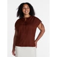 thumbnail image 2 of Time and Tru Women’s Linen-Blend Tunic Top with Ruched Sleeves, Sizes XS-XXXL, 2 of 6