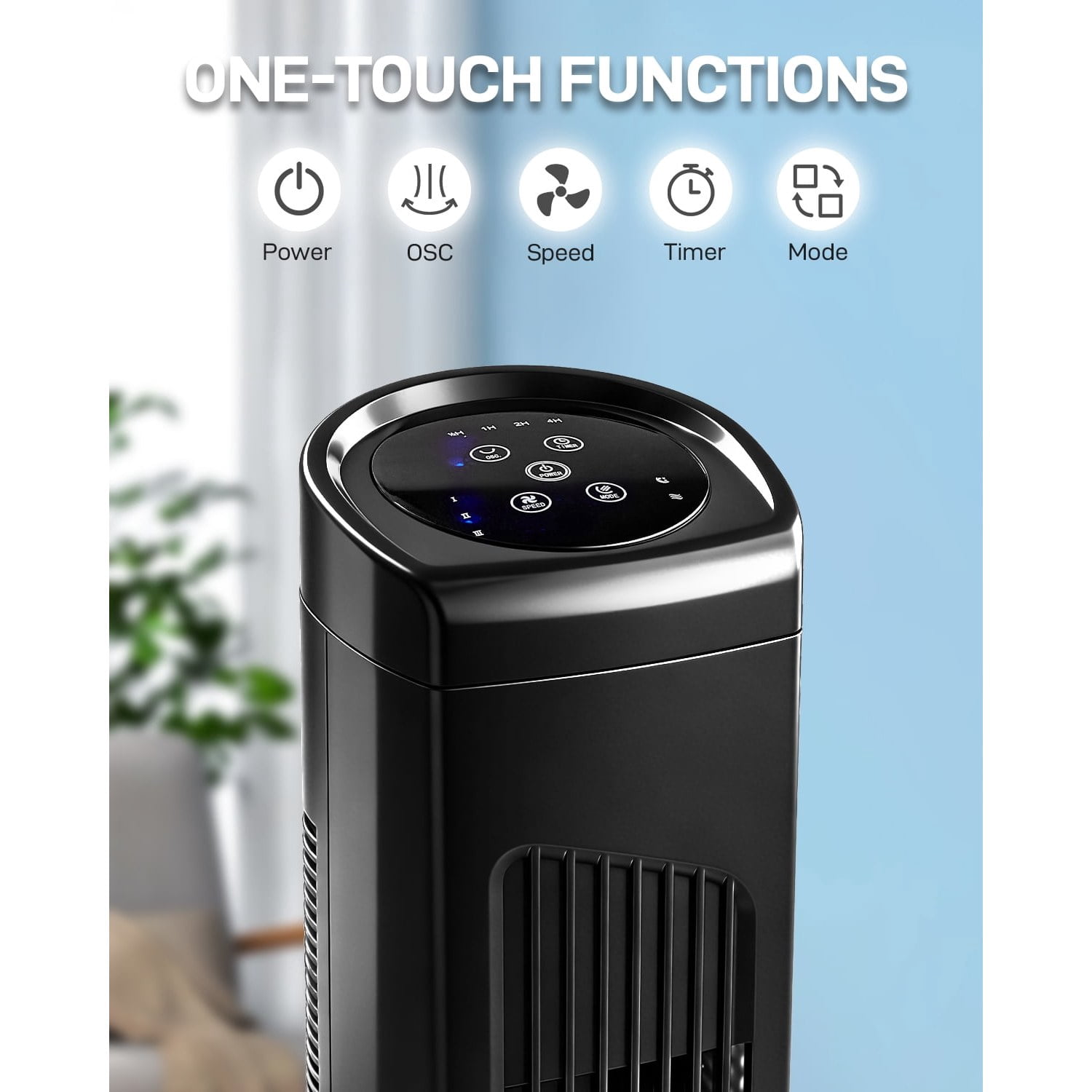 Tower Fan, 110V, 45W, 32 Inch Column Tower Fan, Touch Control with Remote, Plastic Body, Copper Motor, Black, 3 Speeds, 3 Wind Modes, Oscillating, 7.5-Hour Timer for Home Use