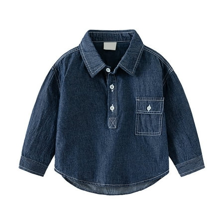 

Shirts for Boys Unisex Long Sleeve Solid Color Fall Winter one Piece Lapel Casual Sports Style Boys Shirts