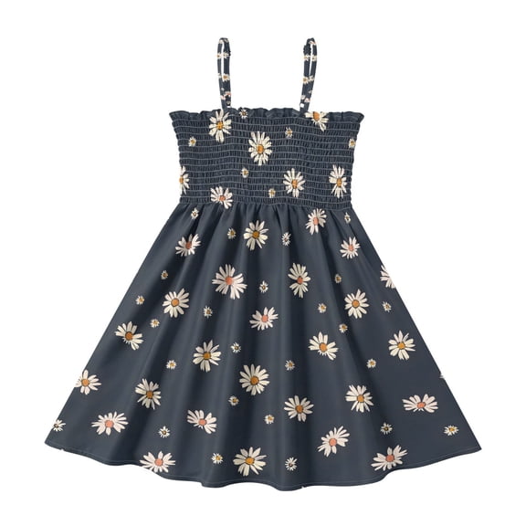 Summer Spaghetti Strap Little Daisy A Line Dress Casual Sleeveless Cami Sundress for Size 2-8 Years