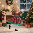 thumbnail image 2 of YunPes Girls Christmas Bubble Sleeve Red Green Sequins Christmas Dress COS Santa Dress Mesh Dress Plaid for Girls, 2 of 7