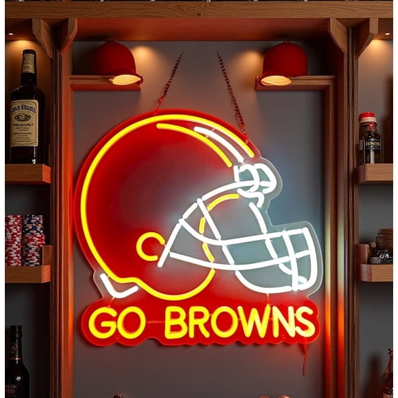 Queen Sense 16"x16" For Clevelands Sports League Browns Helmet Go Browns LED Neon Sign for Wall Decor Dimmable USB Powered LED Light W116CBHGB-5VLED