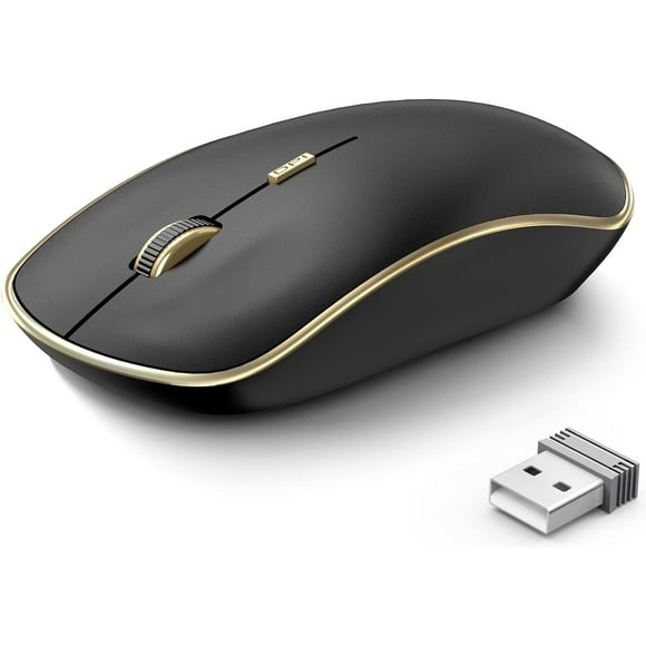ERDS-Silent Wireless Mouse, Portable Wireless Computer Mouse with 5 Adjustable DPI Levels, USB Mouse for Desktop, Notebook, MacBook, Chromebook, PC (Black Gold)