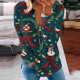 thumbnail image 1 of Pntutb, camiseta informal de manga larga con cuello en V de Navidad para mujer, blusa holgada con estampado de otoño, tops con cremallera Pntutb Pntutb-5377, 1 of 5