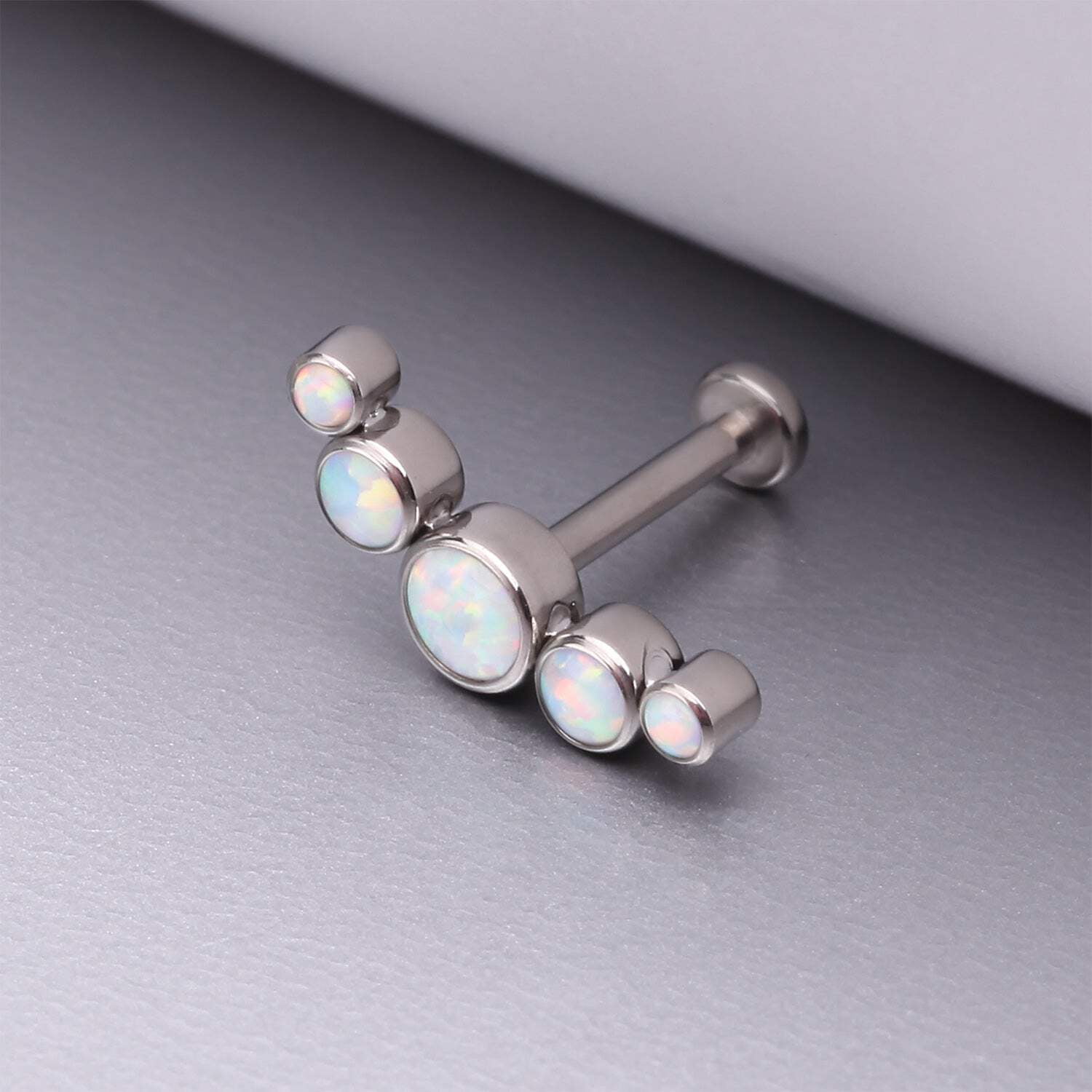 Implant Grade Titanium Journey Fire Opal Curve Top Internally Threaded Flat Back Stud Labret