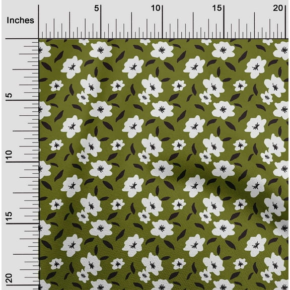 oneOone Cotton Jersey Olive Green Fabric Florals Dress Material Fabric Print Fabric By The Yard 58 Inch Wide-H5Y