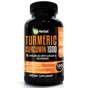 BE HERBAL Organic Turmeric Curcumin 1500mg with Ginger & Black Pepper - The Most Potent Certified Organic Turmeric Curcumin Supplement with 95% Curcuminoids - 120 Veg Capsules