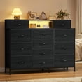 thumbnail image 4 of Cómoda Negra de 12 Cajones con Estación de Carga y Luz LED - Cajonera Ancha para TV de 55", Mueble Organizador de Ropa y Recámara Estilo Industrial con Enchufes (Negro), 4 of 7